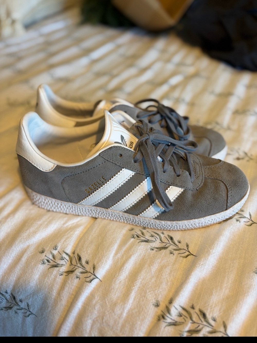 adidas Kids Gazelle Suede Sneakers - Gray and White